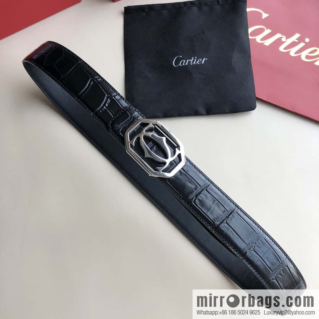 Cartier 3.5cm stainless steel double C square buckle, crocodile belt