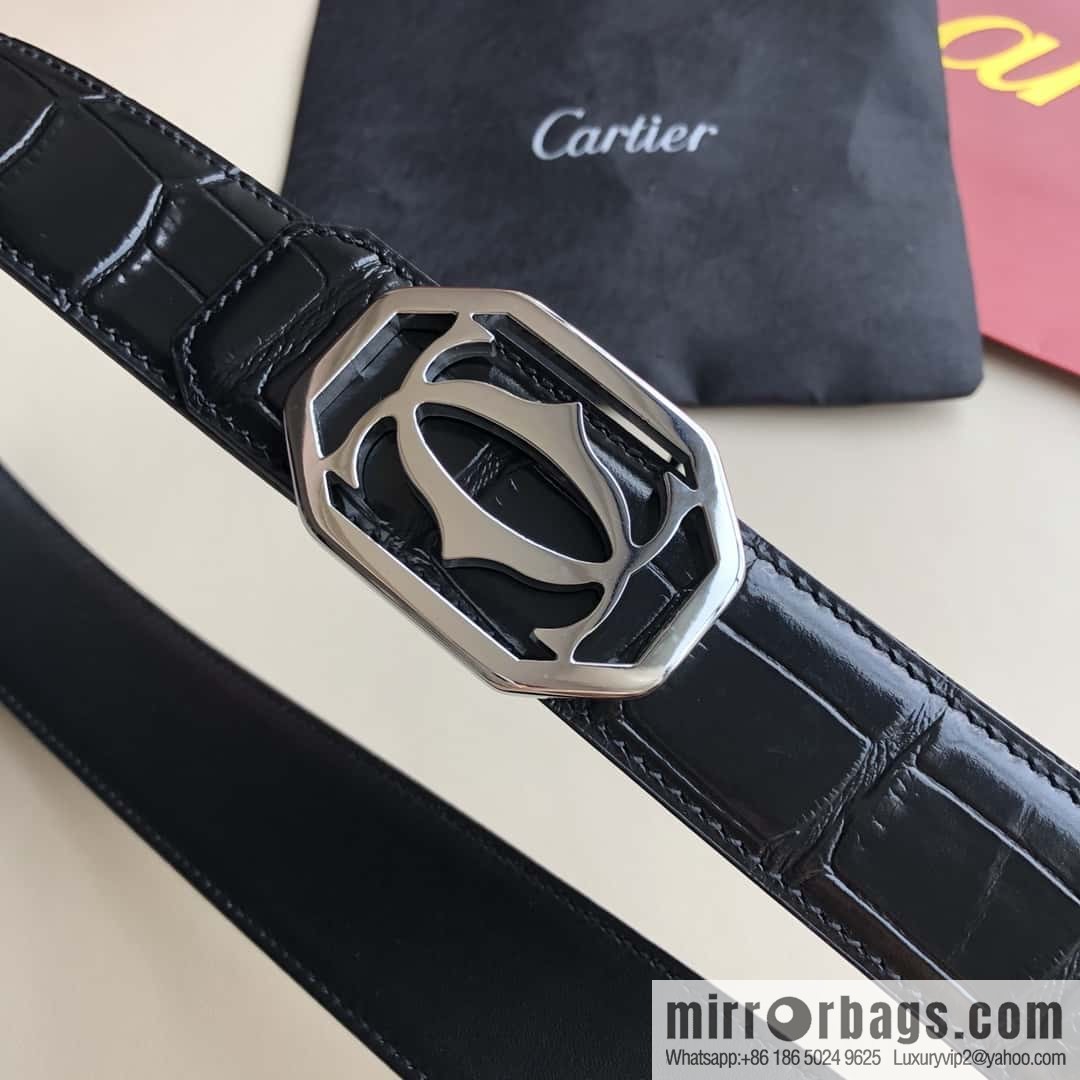 Cartier 3.5cm stainless steel double C square buckle, crocodile belt