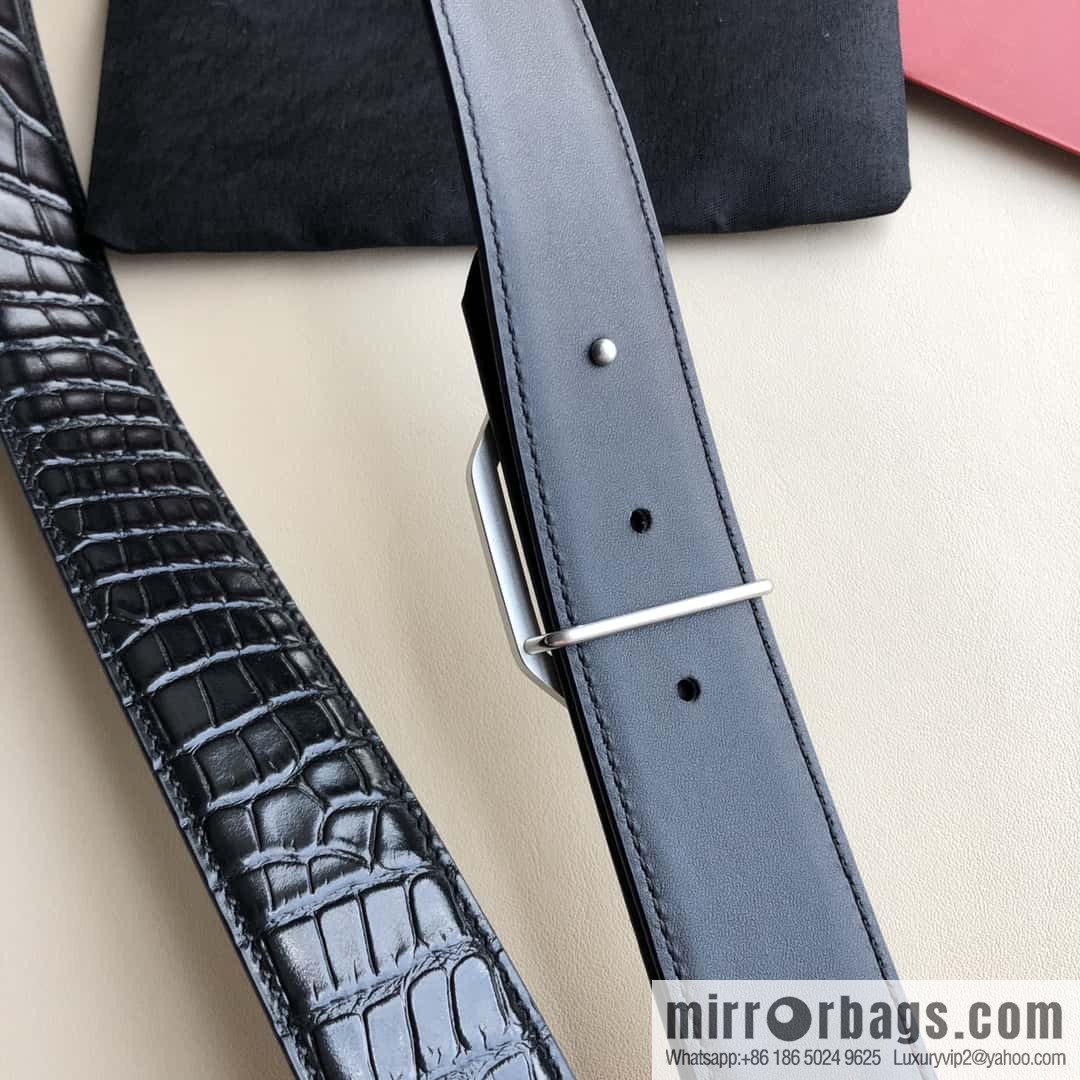Cartier 3.5cm stainless steel double C square buckle, crocodile belt