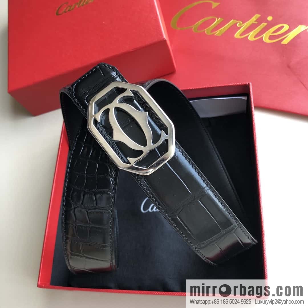 Cartier 3.5cm stainless steel double C square buckle, crocodile belt