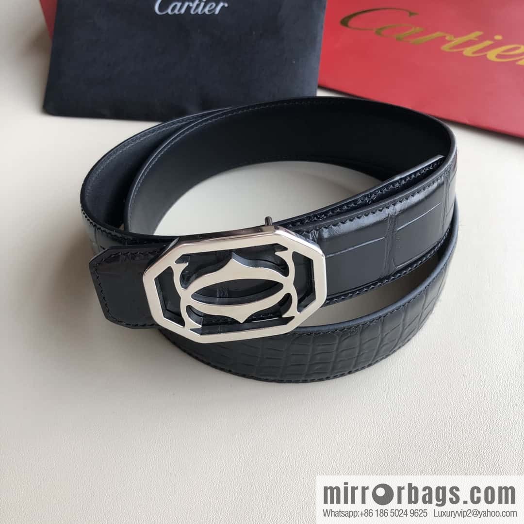Cartier 3.5cm stainless steel double C square buckle, crocodile belt