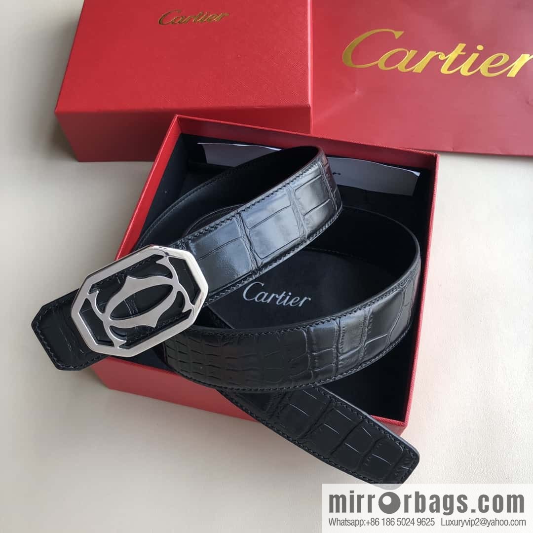 Cartier 3.5cm stainless steel double C square buckle, crocodile belt