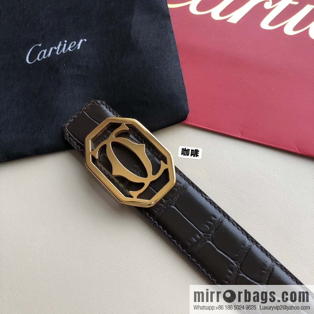Cartier 3.5cm stainless steel double C square buckle, crocodile belt