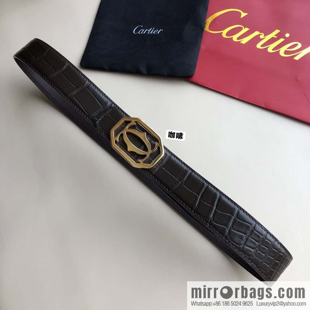 Cartier 3.5cm stainless steel double C square buckle, crocodile belt