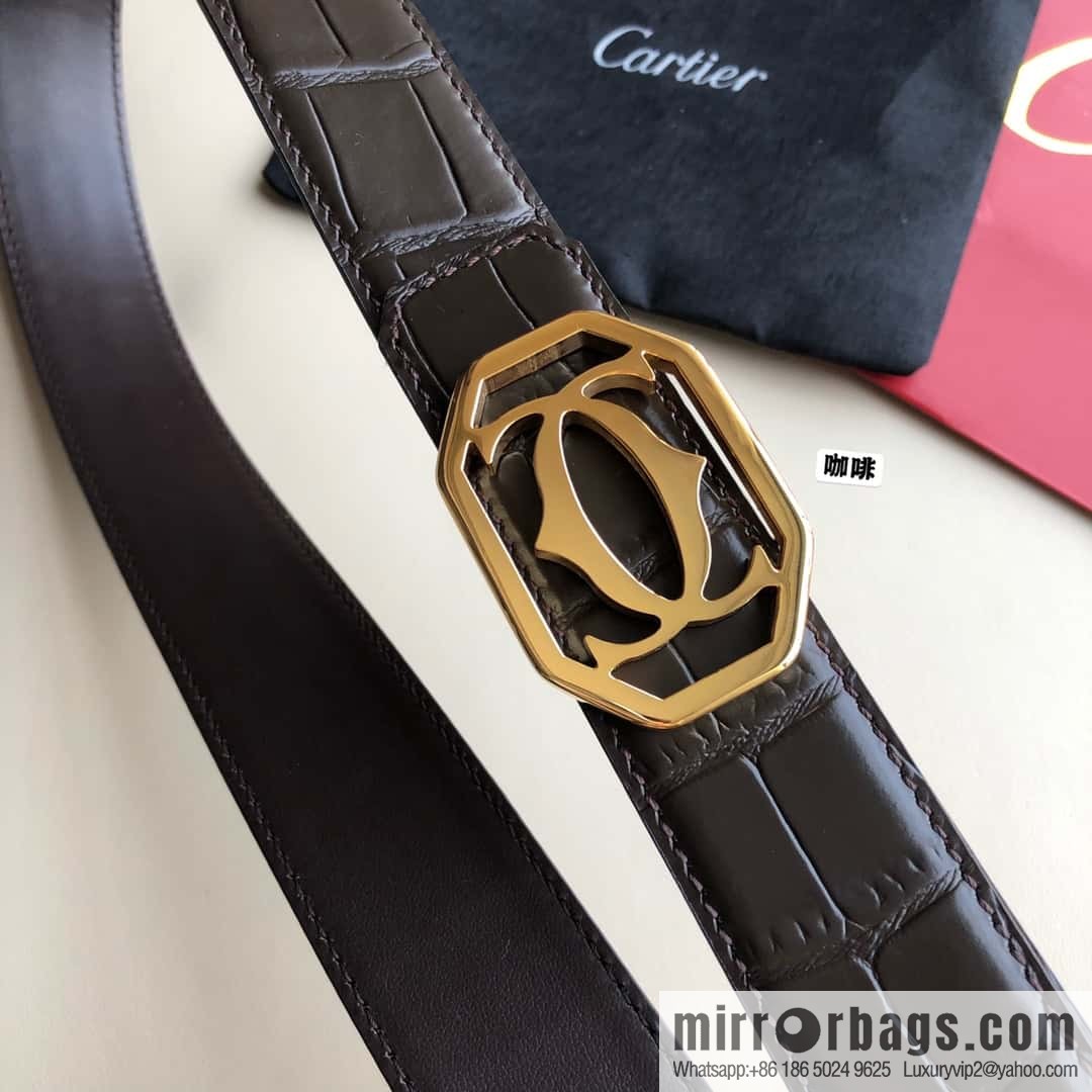 Cartier 3.5cm stainless steel double C square buckle, crocodile belt