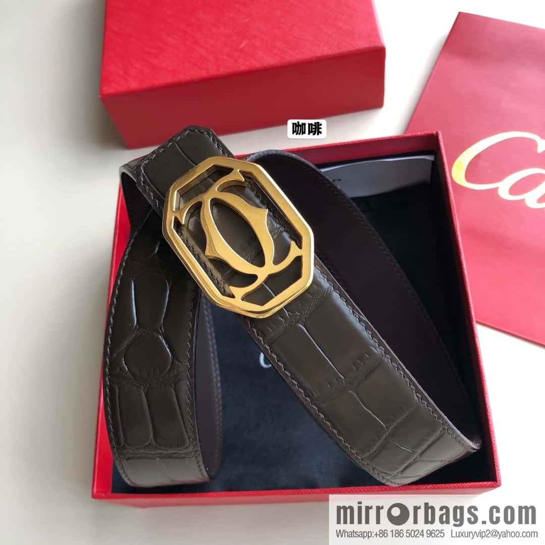 Cartier 3.5cm stainless steel double C square buckle, crocodile belt