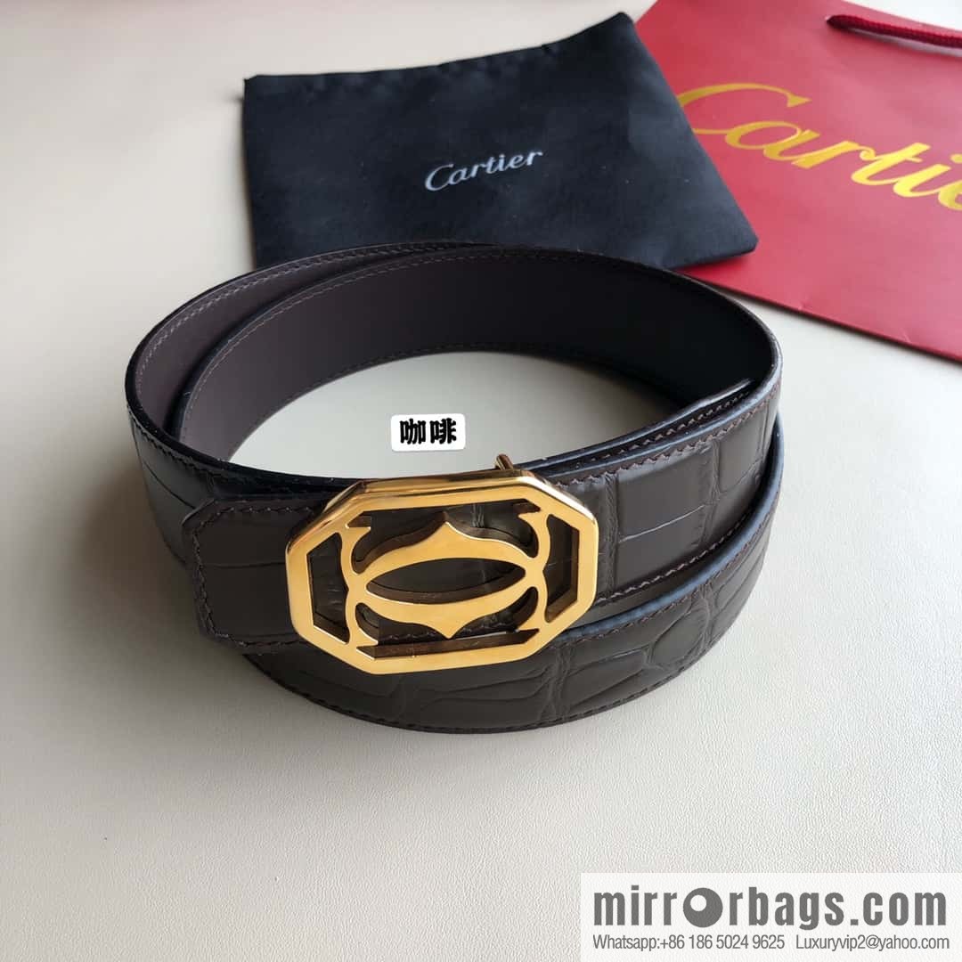 Cartier 3.5cm stainless steel double C square buckle, crocodile belt