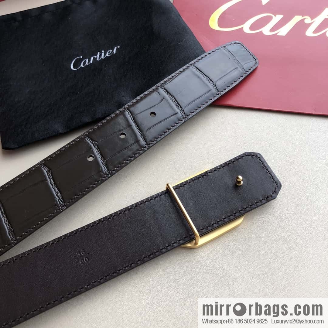 Cartier 3.5cm stainless steel double C square buckle, crocodile belt