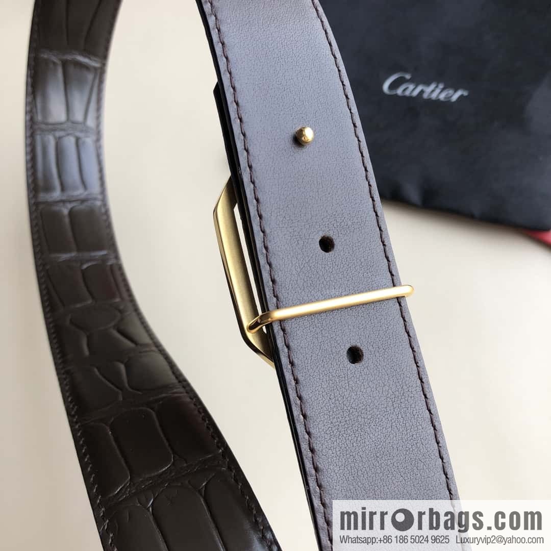 Cartier 3.5cm stainless steel double C square buckle, crocodile belt