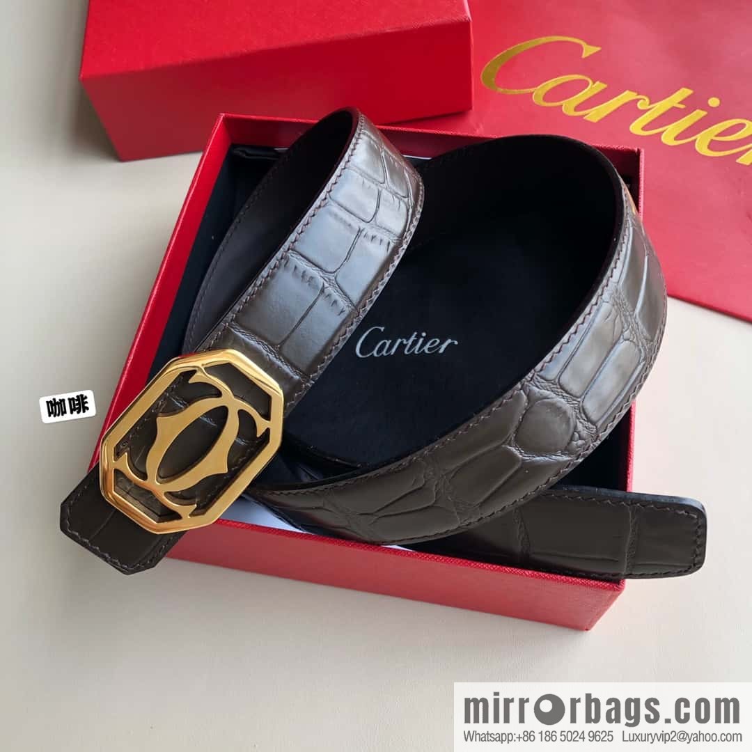 Cartier 3.5cm stainless steel double C square buckle, crocodile belt