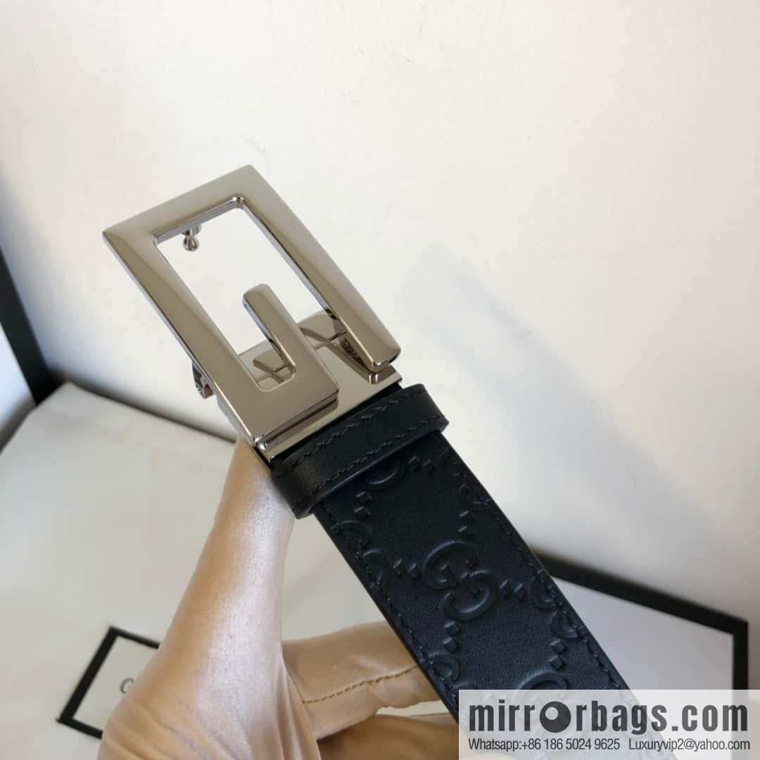 GUCCI 3.5cm new G rotating metal clip buckle with first-layer cowhide embossed belt