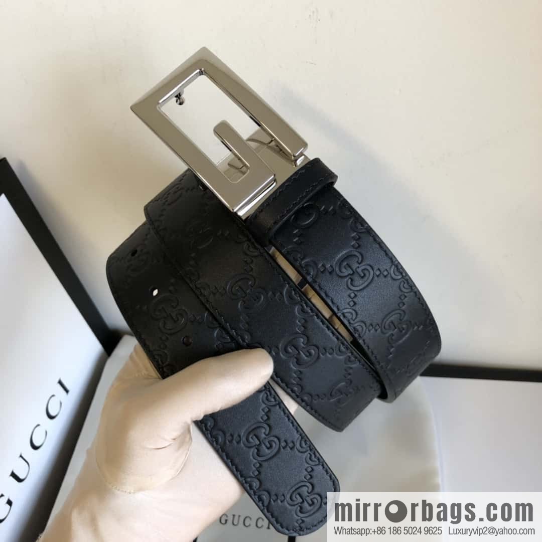 GUCCI 3.5cm new G rotating metal clip buckle with first-layer cowhide embossed belt