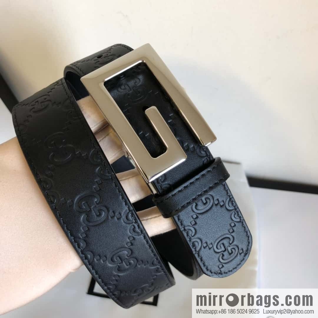 GUCCI 3.5cm new G rotating metal clip buckle with first-layer cowhide embossed belt