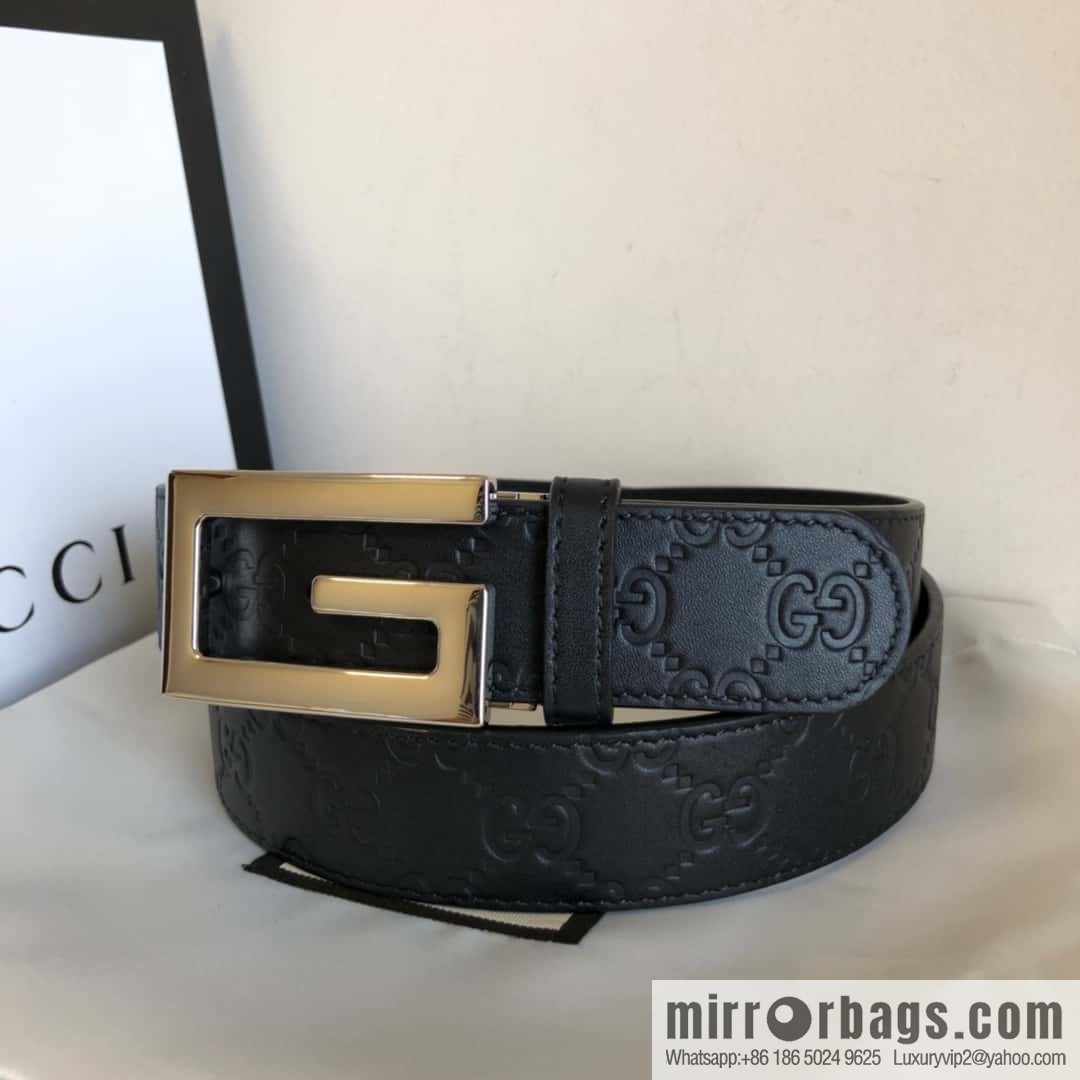 GUCCI 3.5cm new G rotating metal clip buckle with first-layer cowhide embossed belt