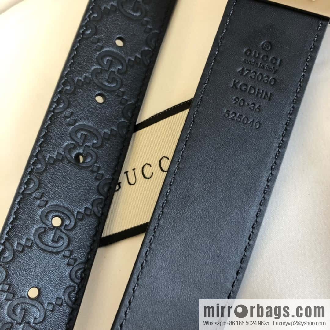 GUCCI 3.5cm new G rotating metal clip buckle with first-layer cowhide embossed belt
