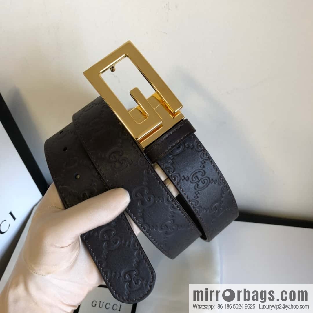 GUCCI 3.5cm new G rotating metal clip buckle with first-layer cowhide embossed belt