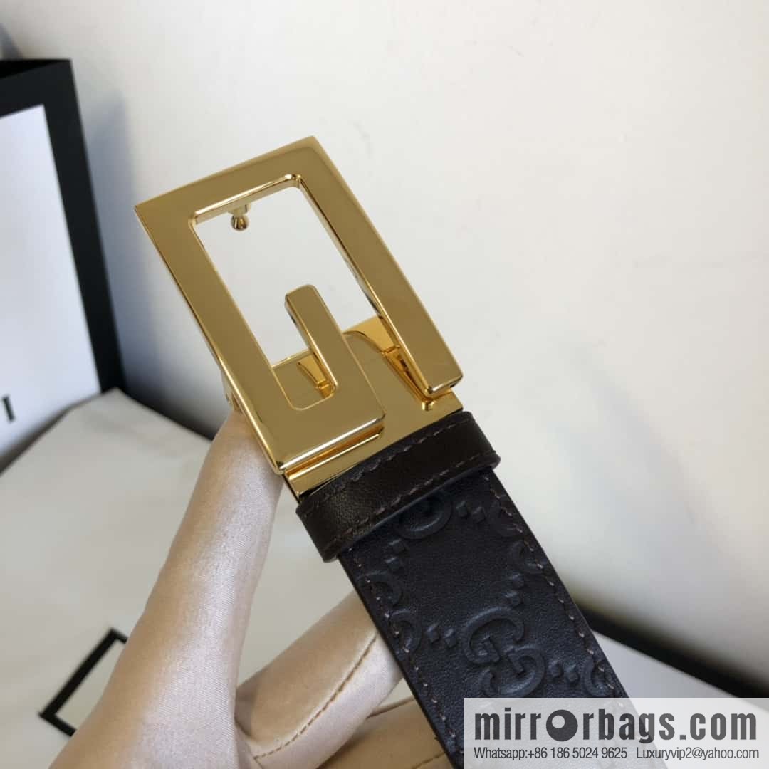 GUCCI 3.5cm new G rotating metal clip buckle with first-layer cowhide embossed belt