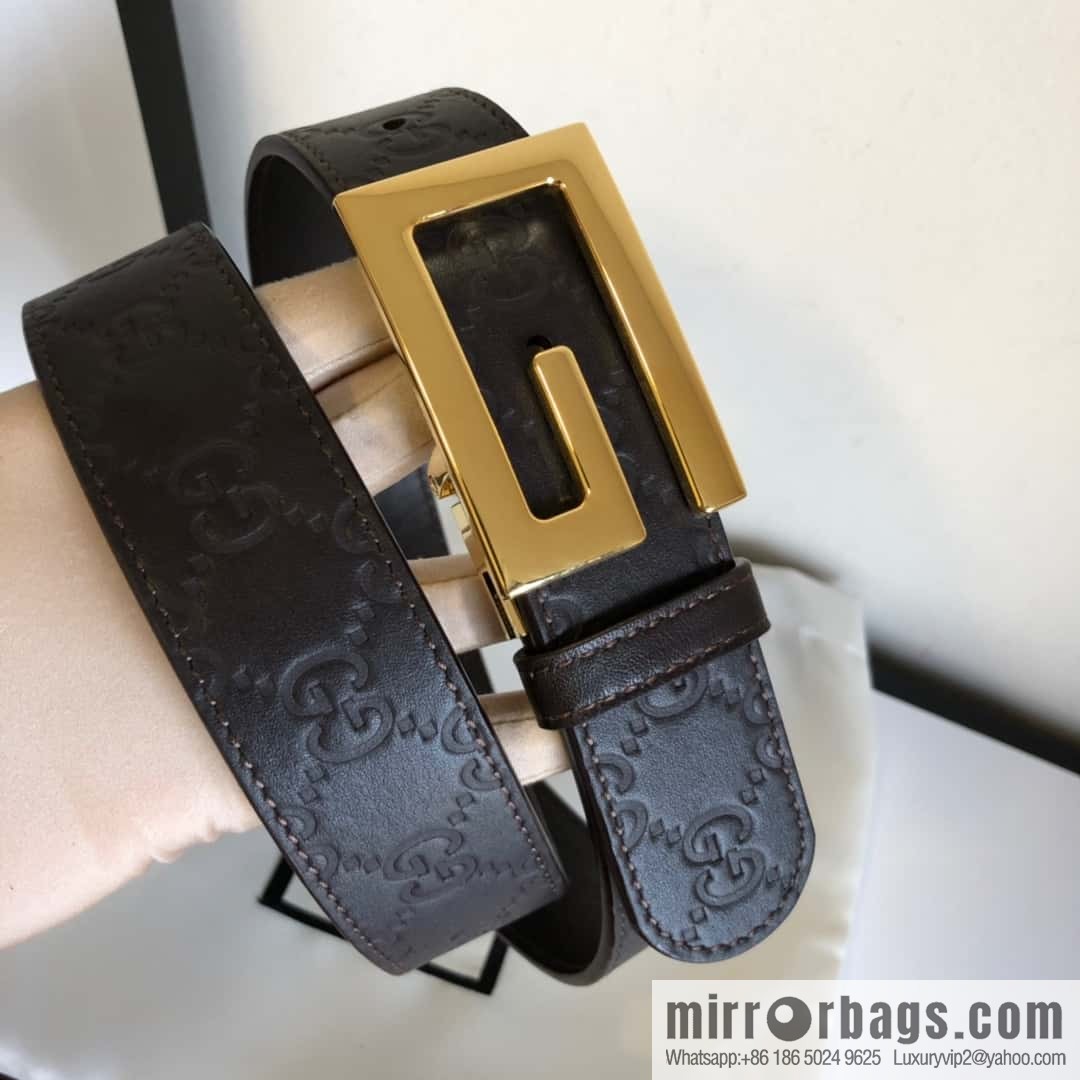 GUCCI 3.5cm new G rotating metal clip buckle with first-layer cowhide embossed belt