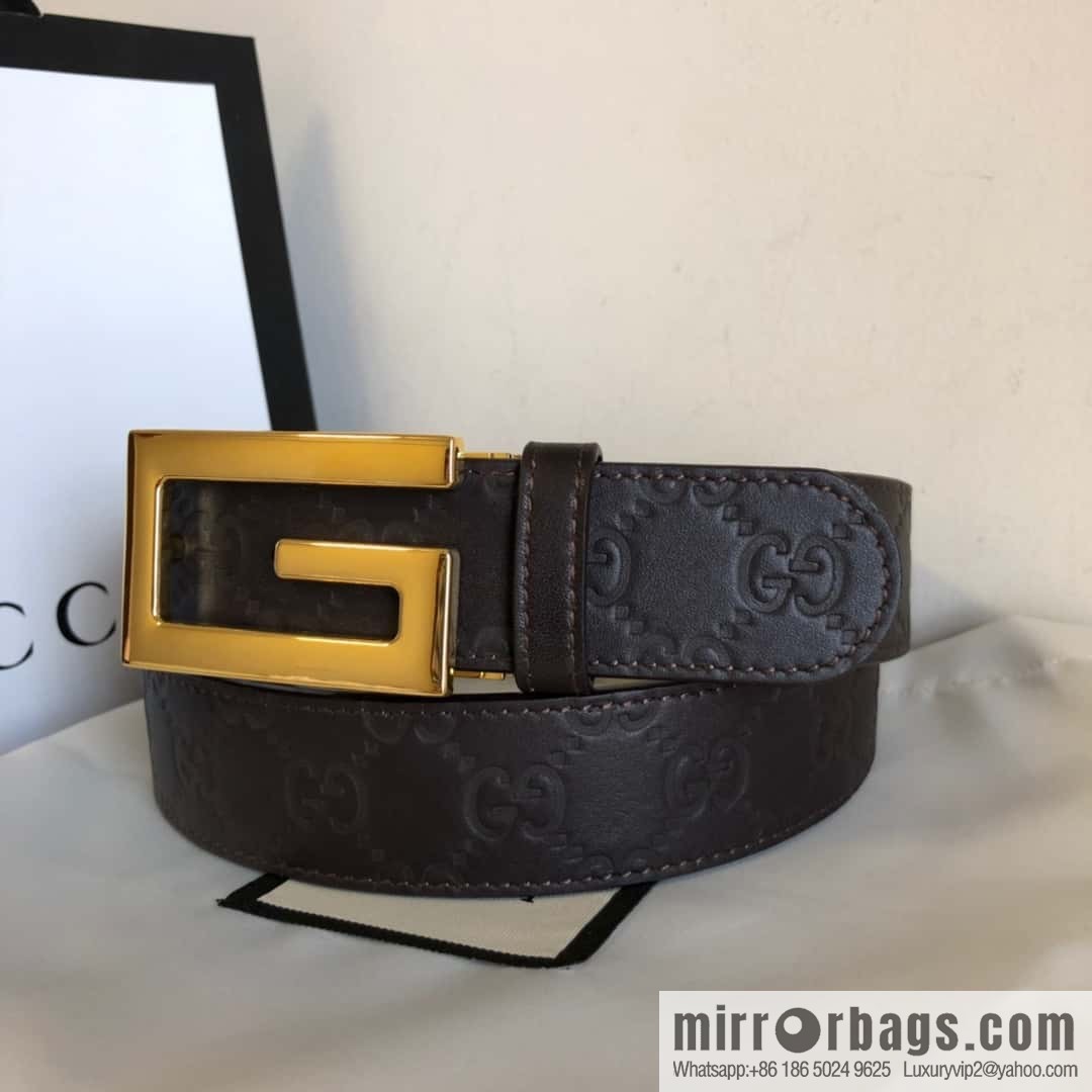 GUCCI 3.5cm new G rotating metal clip buckle with first-layer cowhide embossed belt