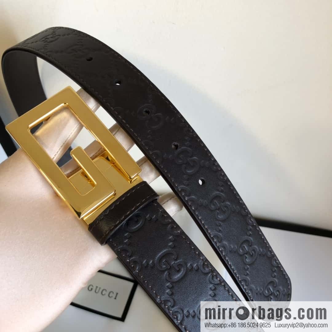 GUCCI 3.5cm new G rotating metal clip buckle with first-layer cowhide embossed belt