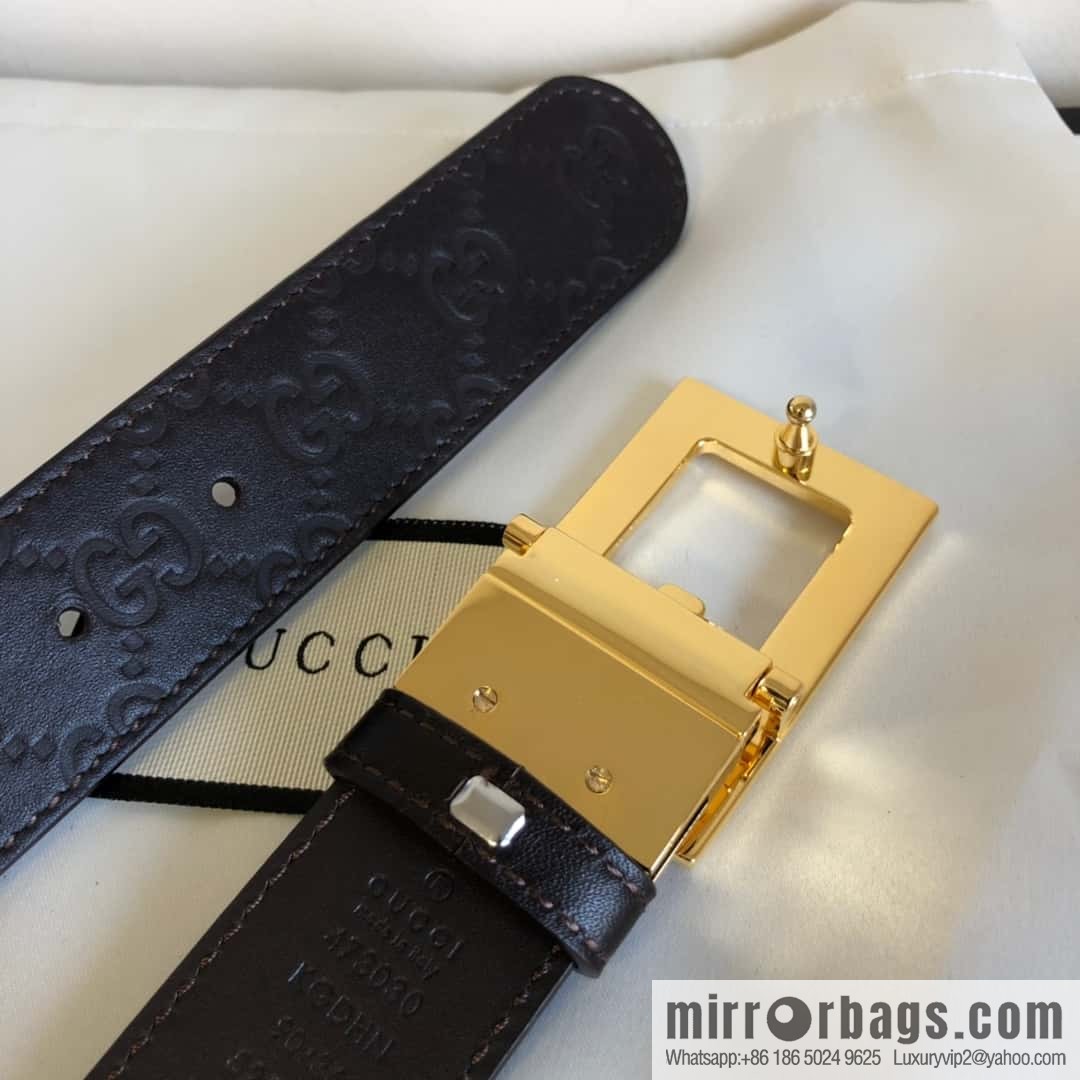 GUCCI 3.5cm new G rotating metal clip buckle with first-layer cowhide embossed belt