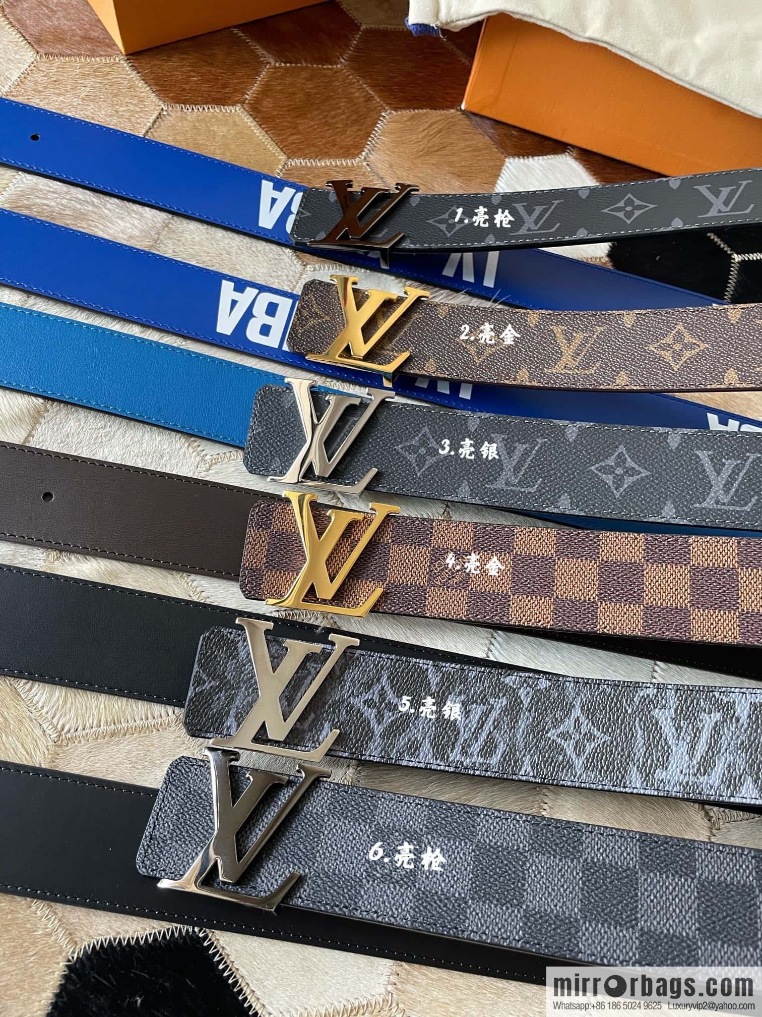 LV Monogram pattern calfskin, stainless steel letter rolling sand buckle 4.0CM belt