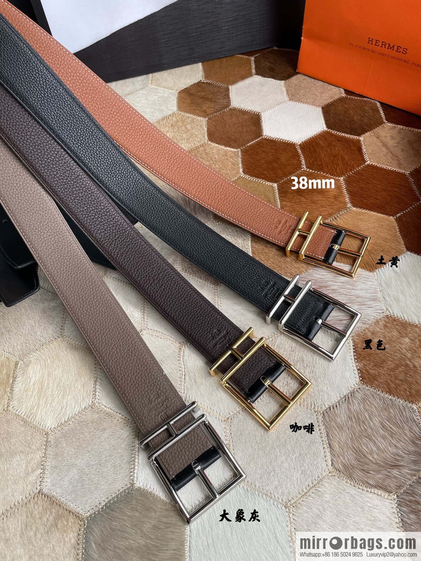 Hermes Hermes Hathan Width: 40mm Palladium Plated/Gold Plated Buckle Double Sided Belt