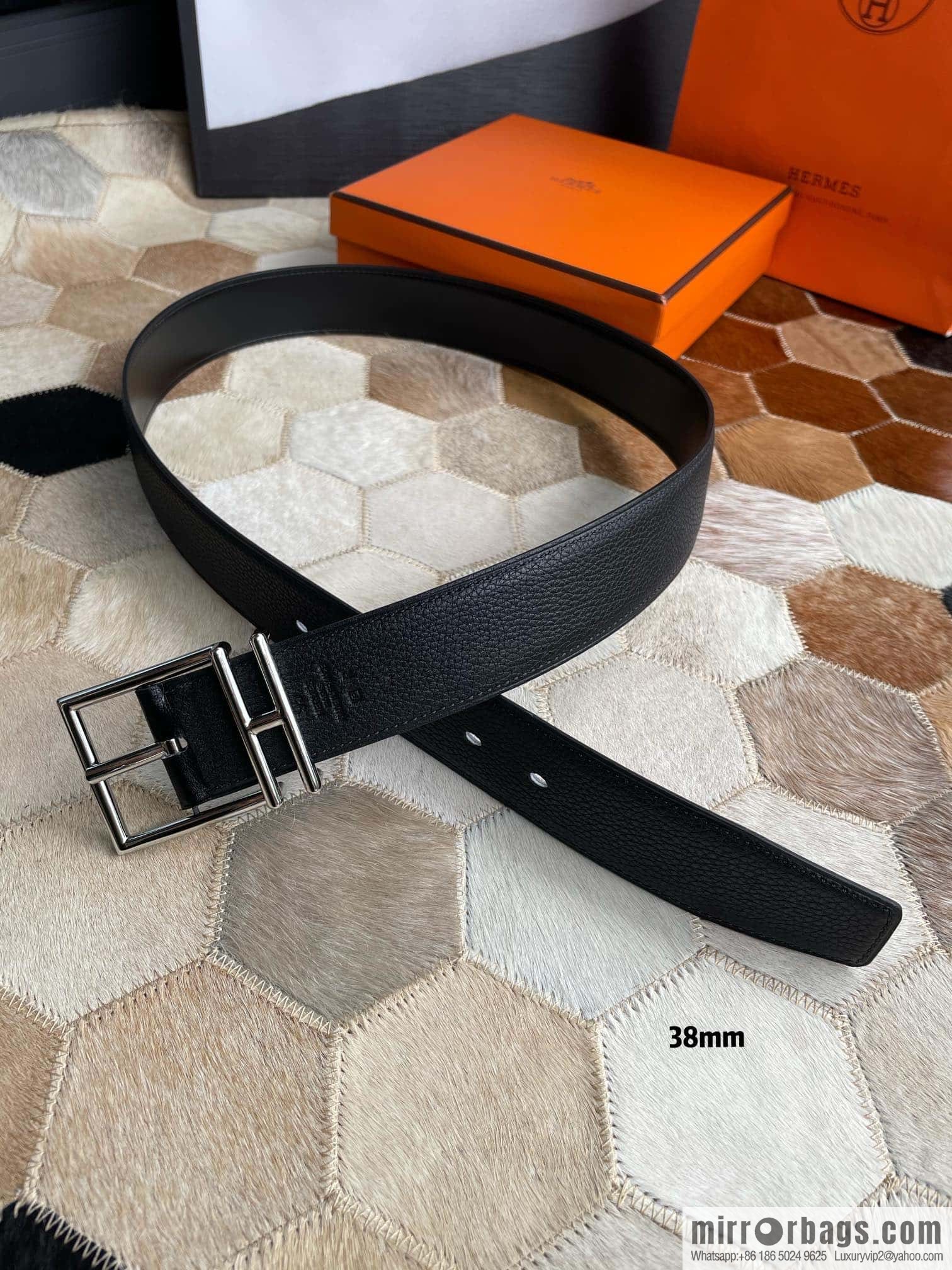 Hermes Hermes Hathan Width: 40mm Palladium Plated/Gold Plated Buckle Double Sided Belt
