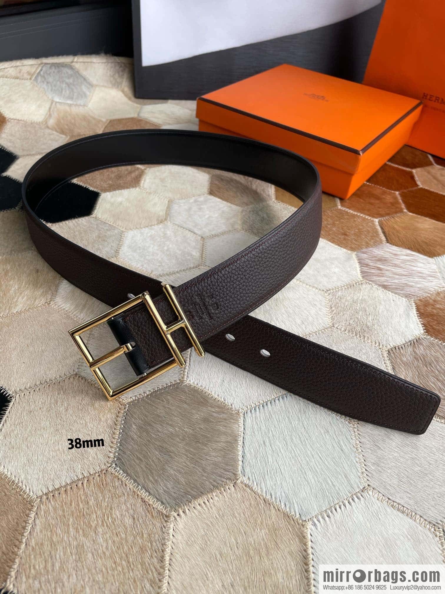 Hermes Hermes Hathan Width: 40mm Palladium Plated/Gold Plated Buckle Double Sided Belt