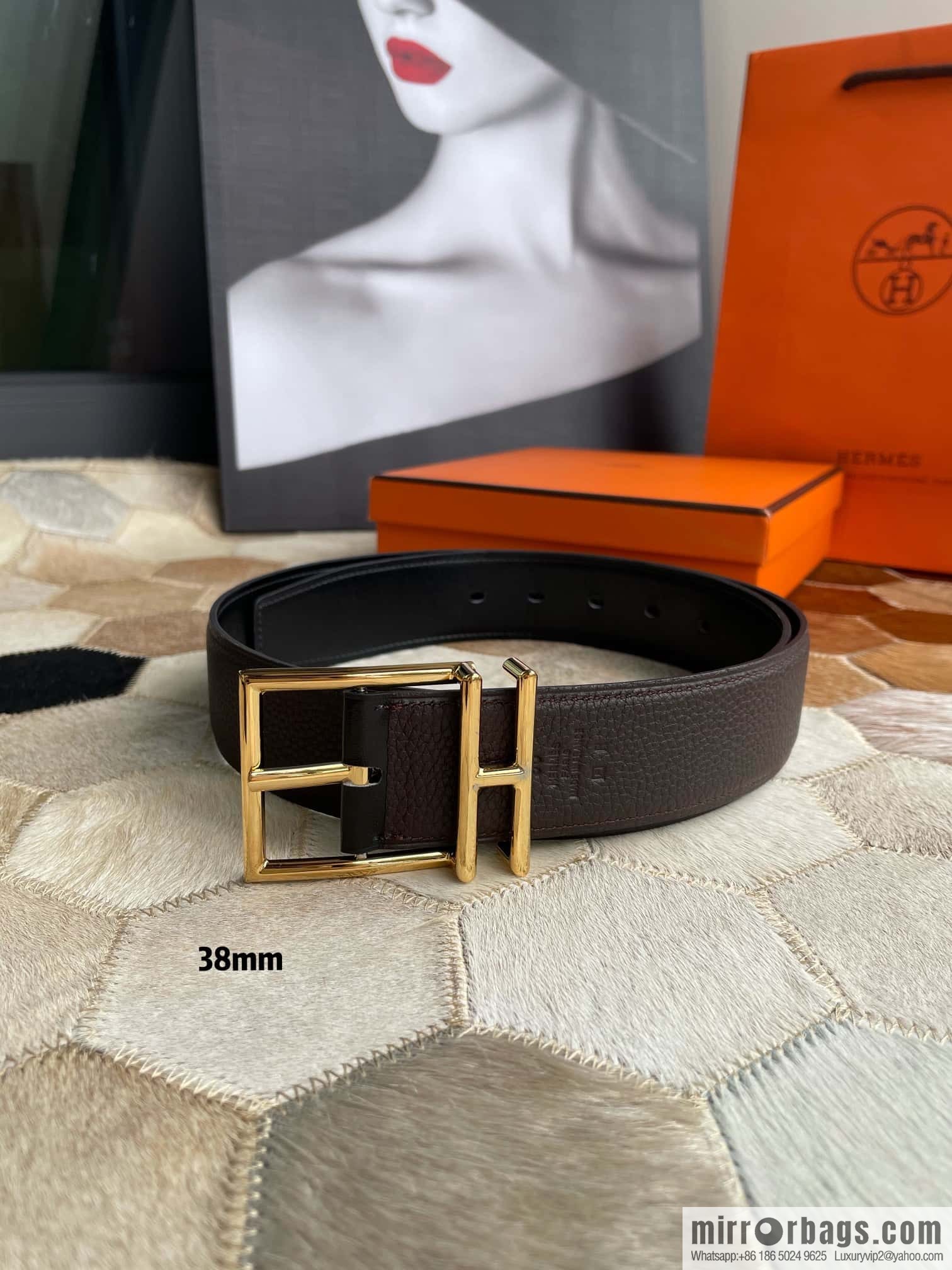 Hermes Hermes Hathan Width: 40mm Palladium Plated/Gold Plated Buckle Double Sided Belt