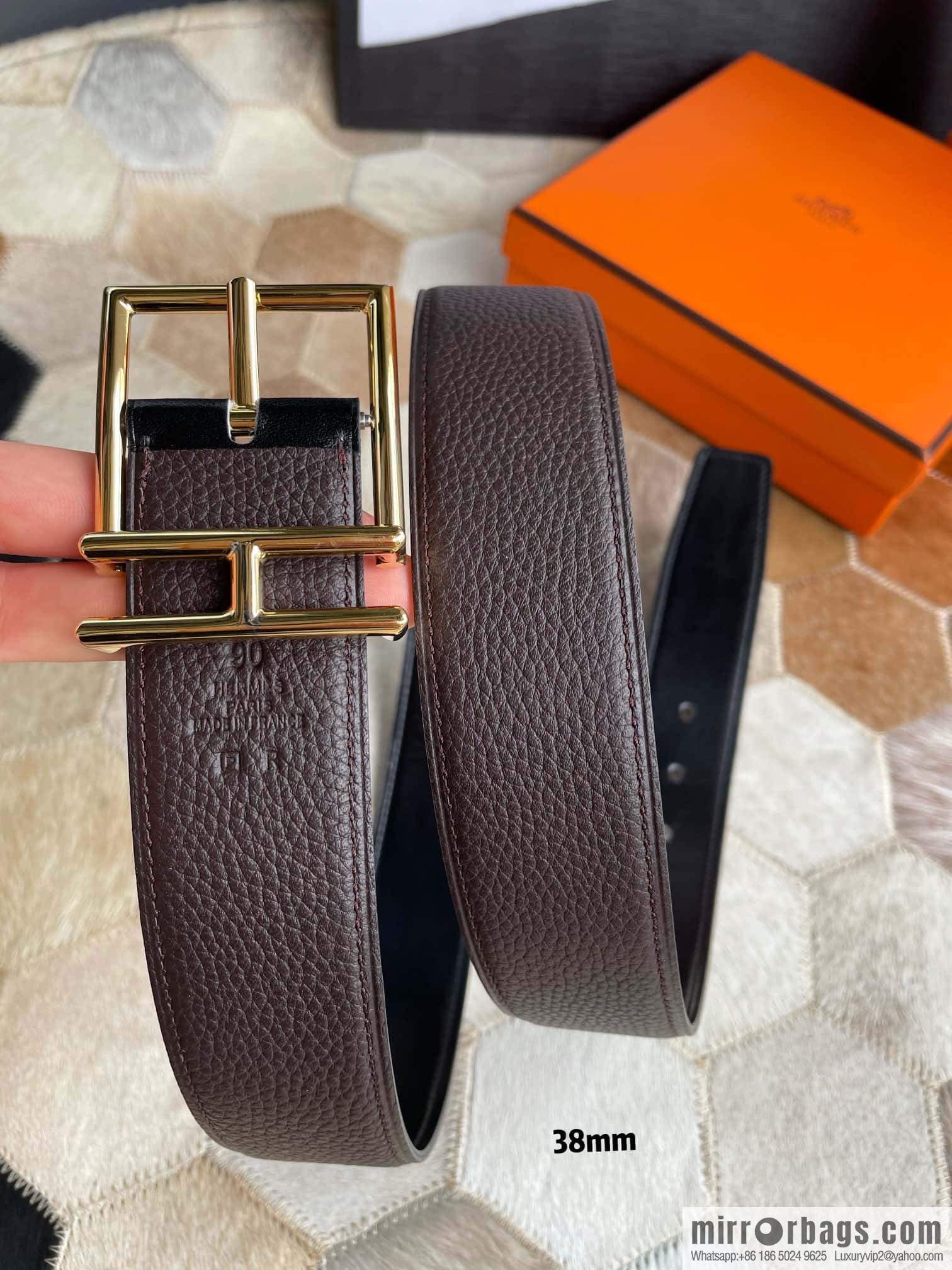 Hermes Hermes Hathan Width: 40mm Palladium Plated/Gold Plated Buckle Double Sided Belt