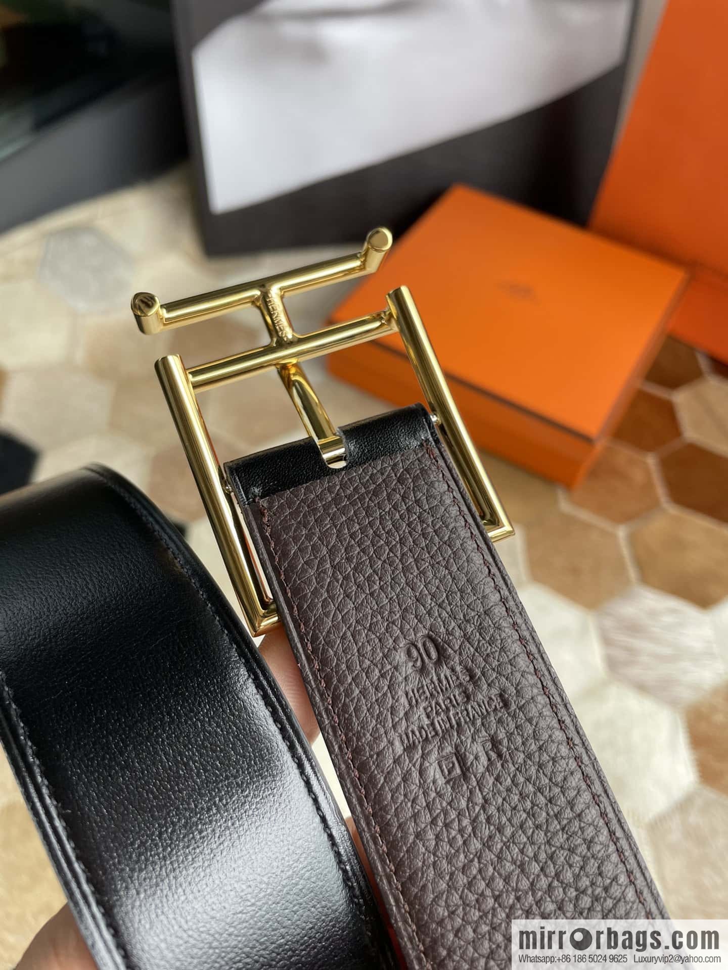 Hermes Hermes Hathan Width: 40mm Palladium Plated/Gold Plated Buckle Double Sided Belt