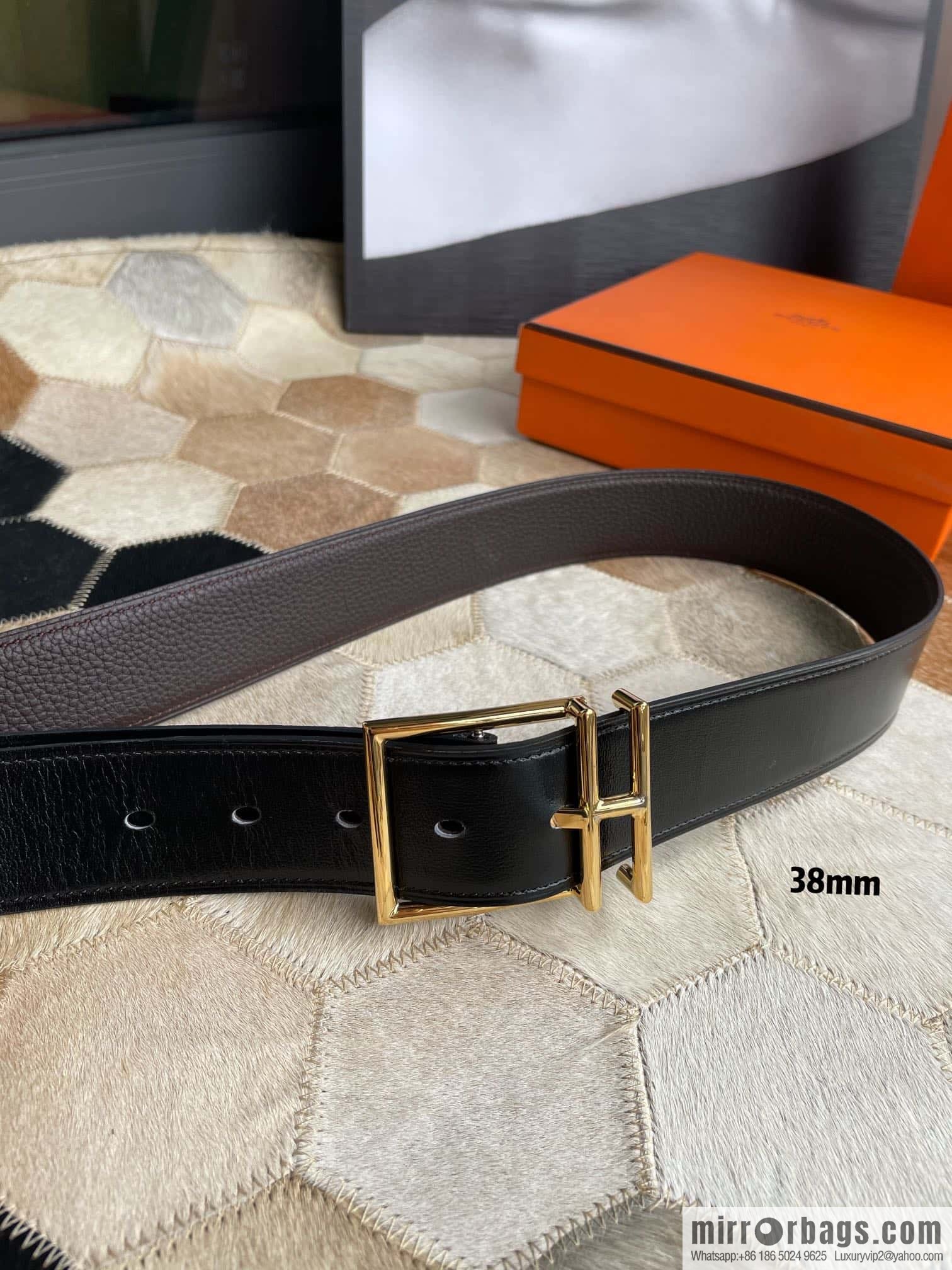 Hermes Hermes Hathan Width: 40mm Palladium Plated/Gold Plated Buckle Double Sided Belt