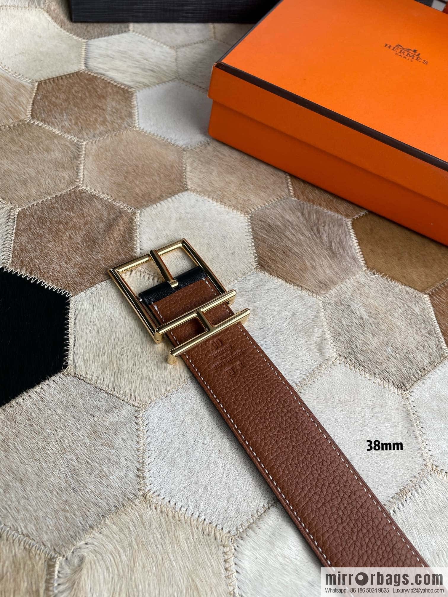 Hermes Hermes Hathan Width: 40mm Palladium Plated/Gold Plated Buckle Double Sided Belt