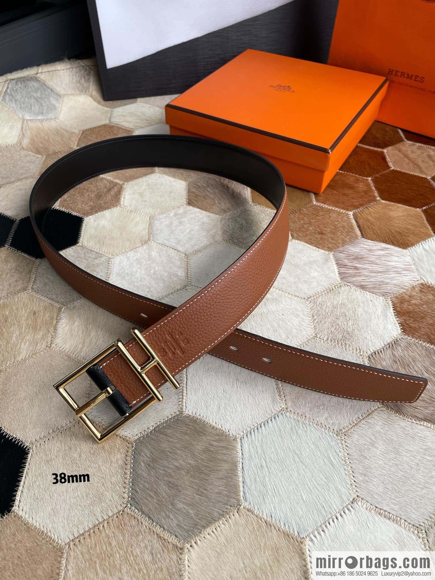 Hermes Hermes Hathan Width: 40mm Palladium Plated/Gold Plated Buckle Double Sided Belt