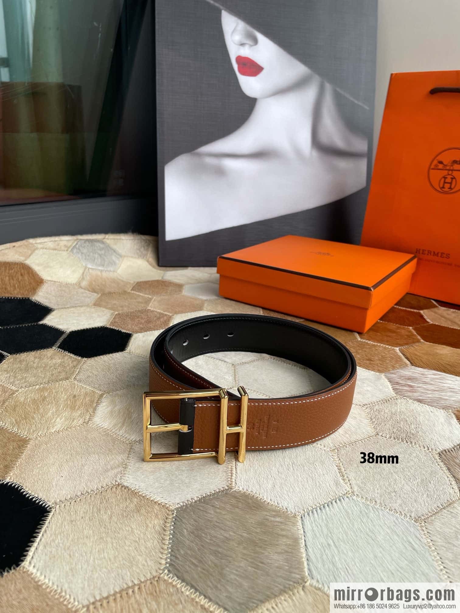 Hermes Hermes Hathan Width: 40mm Palladium Plated/Gold Plated Buckle Double Sided Belt