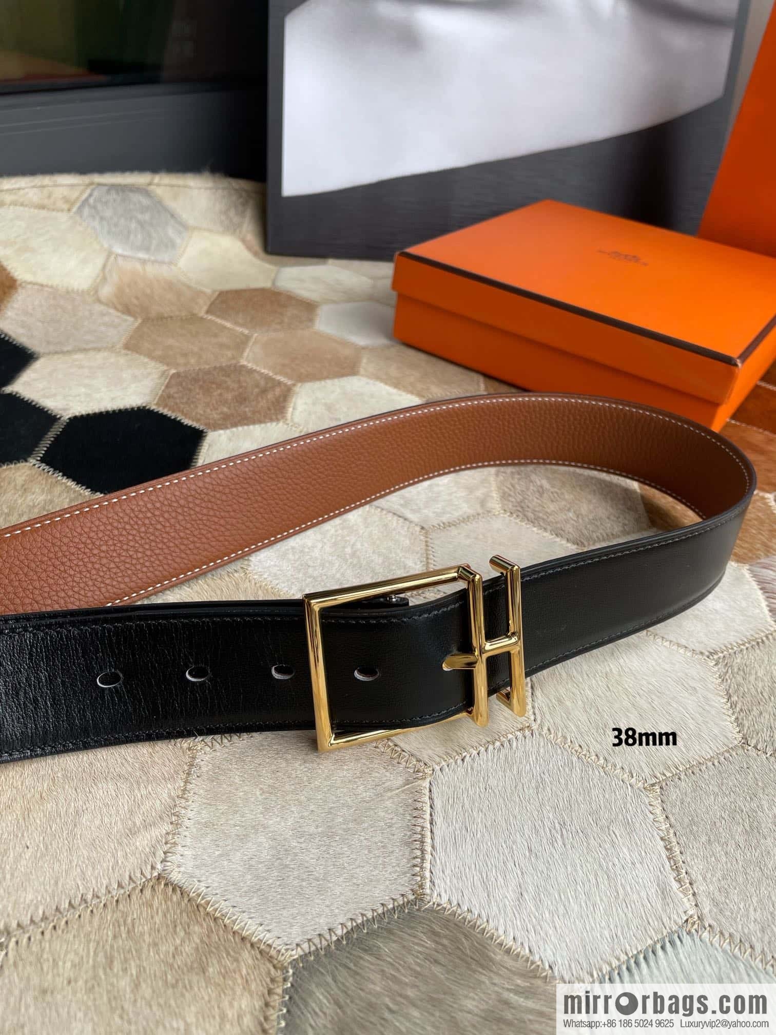 Hermes Hermes Hathan Width: 40mm Palladium Plated/Gold Plated Buckle Double Sided Belt