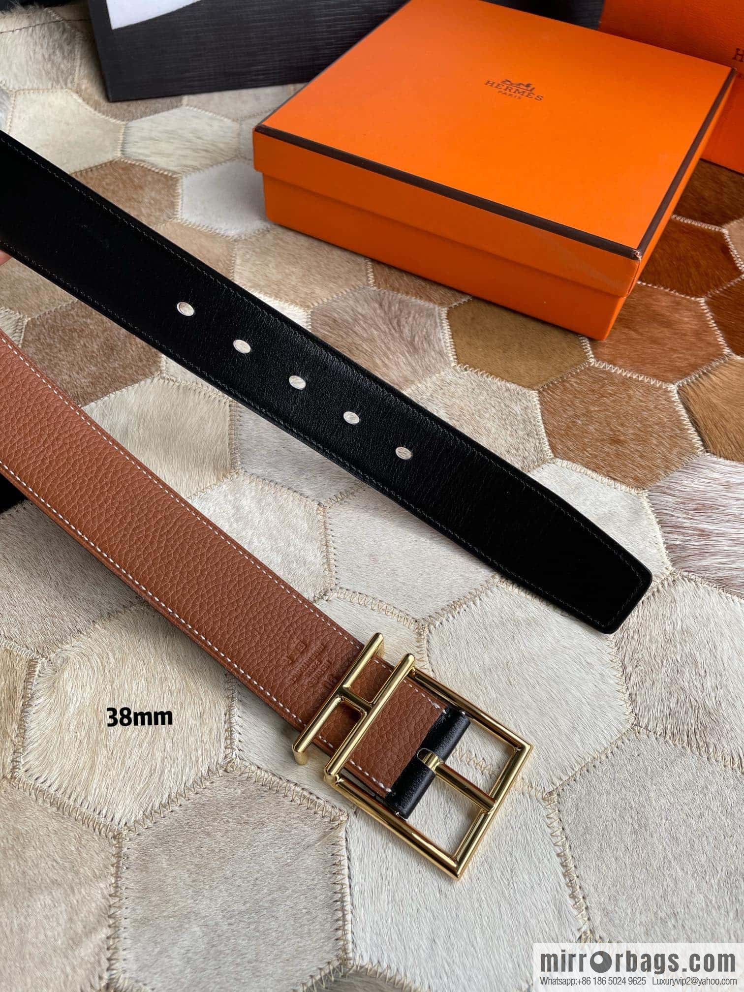 Hermes Hermes Hathan Width: 40mm Palladium Plated/Gold Plated Buckle Double Sided Belt