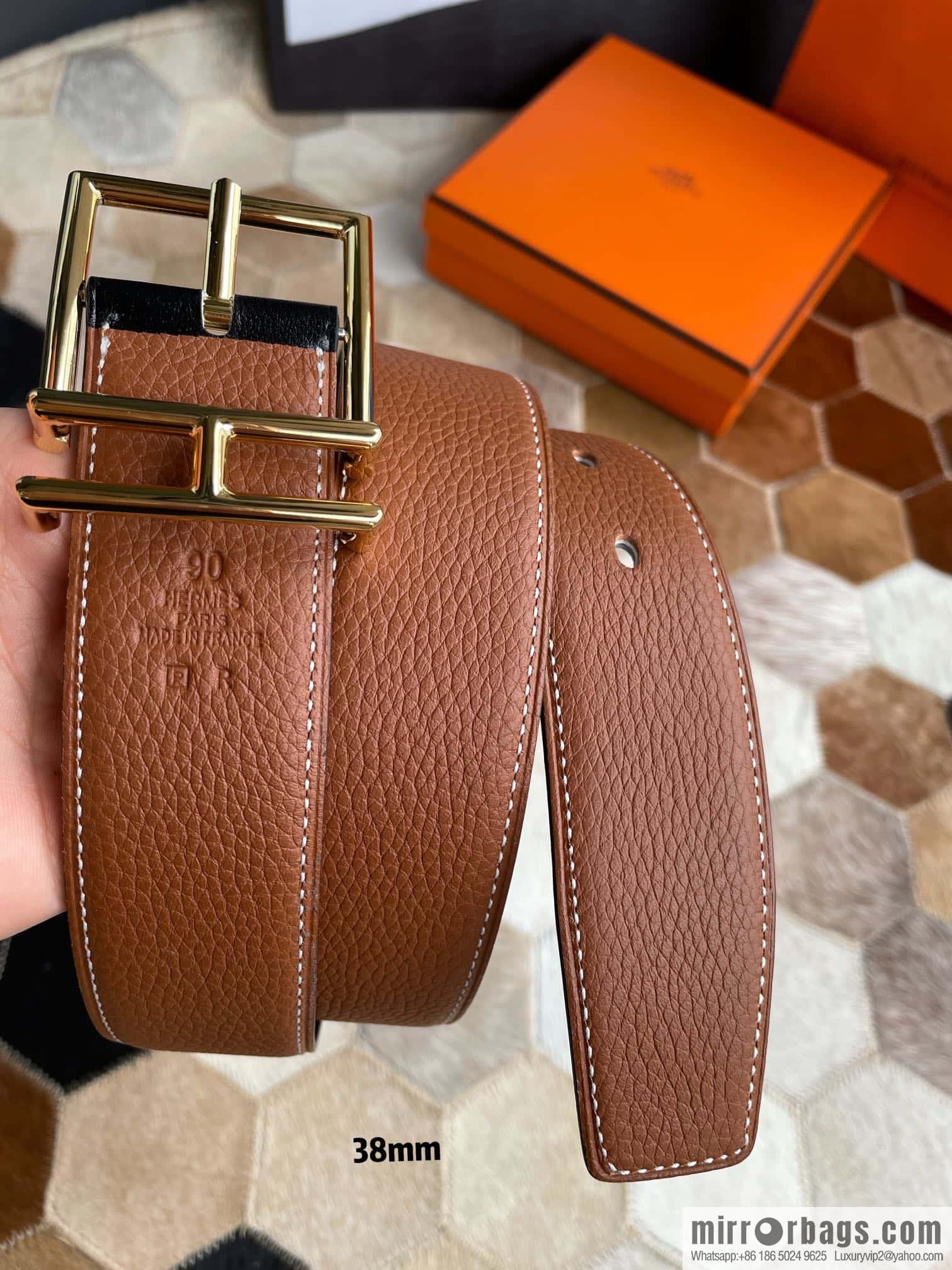 Hermes Hermes Hathan Width: 40mm Palladium Plated/Gold Plated Buckle Double Sided Belt