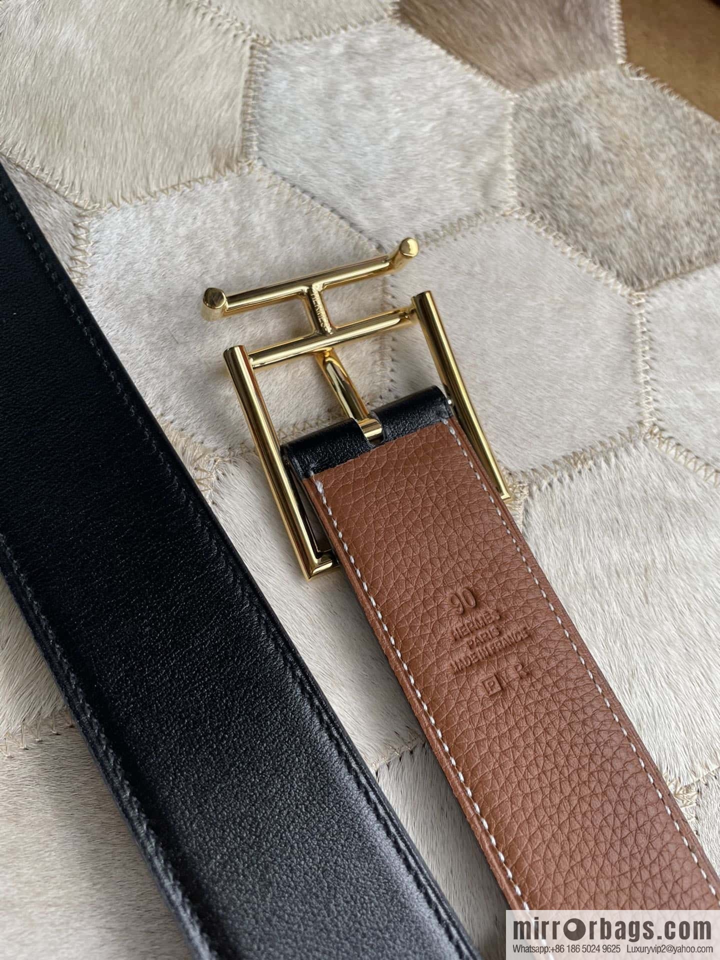 Hermes Hermes Hathan Width: 40mm Palladium Plated/Gold Plated Buckle Double Sided Belt
