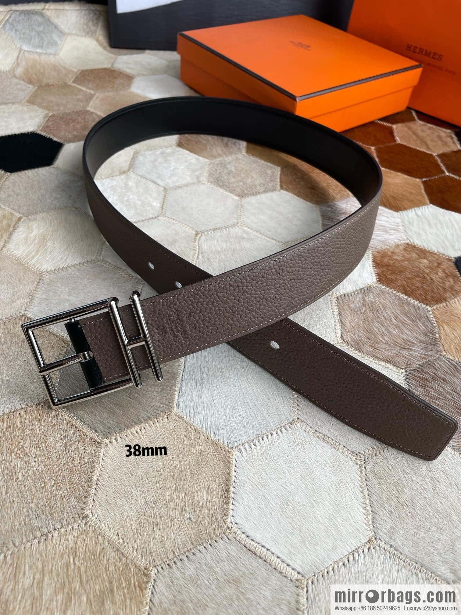 Hermes Hermes Hathan Width: 40mm Palladium Plated/Gold Plated Buckle Double Sided Belt