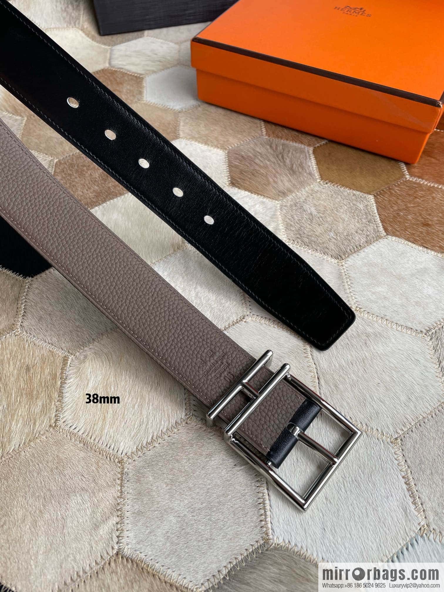 Hermes Hermes Hathan Width: 40mm Palladium Plated/Gold Plated Buckle Double Sided Belt