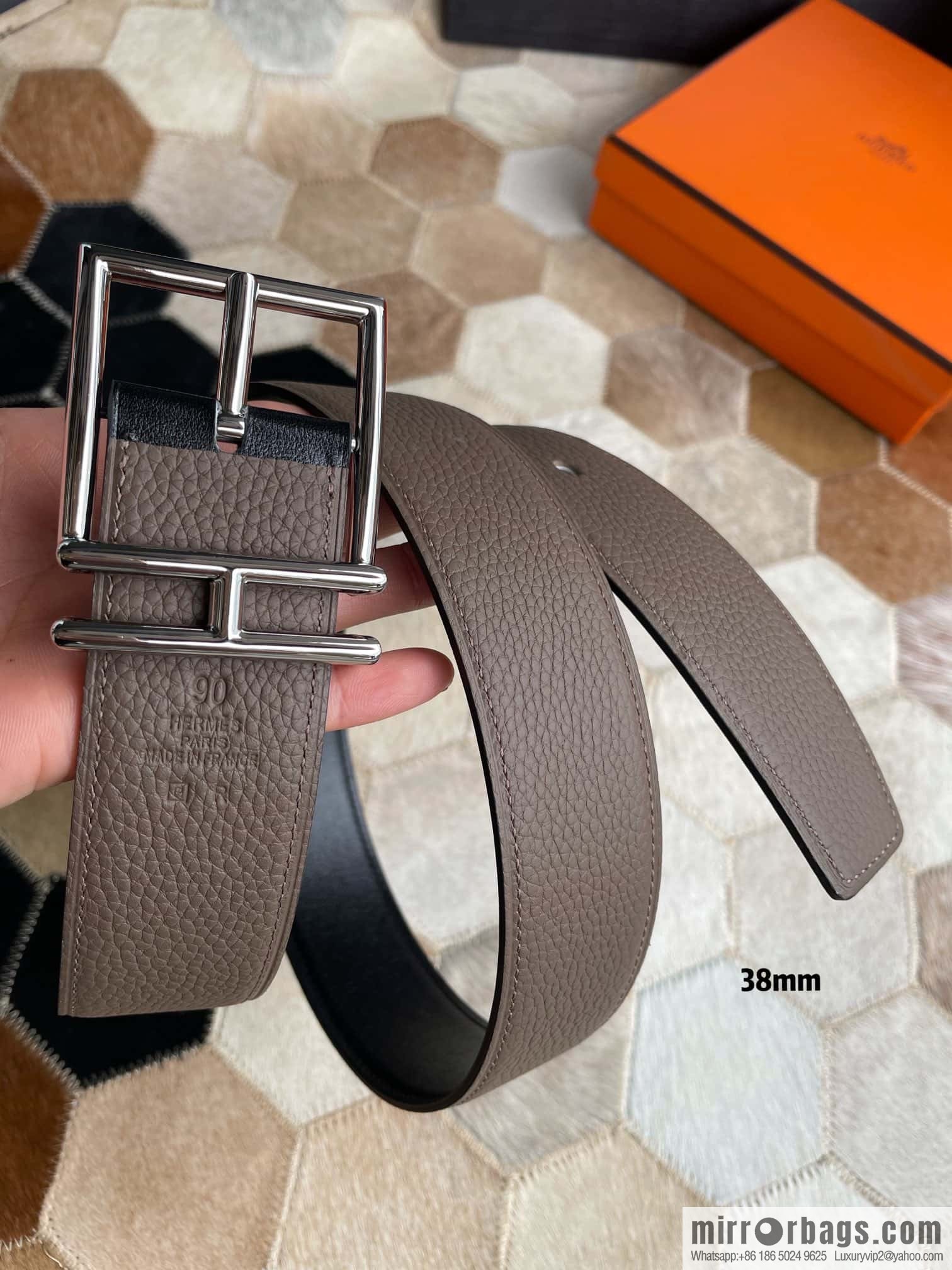 Hermes Hermes Hathan Width: 40mm Palladium Plated/Gold Plated Buckle Double Sided Belt
