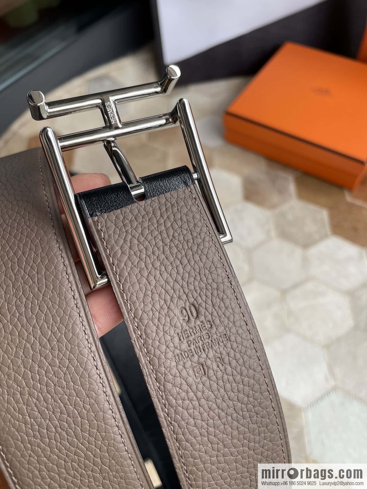 Hermes Hermes Hathan Width: 40mm Palladium Plated/Gold Plated Buckle Double Sided Belt