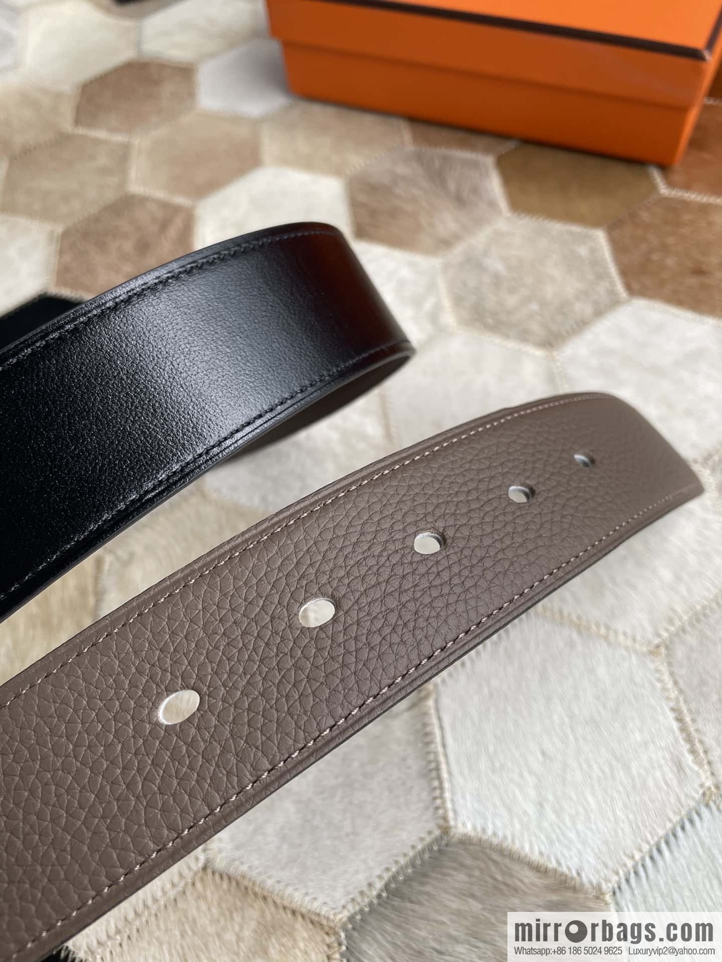 Hermes Hermes Hathan Width: 40mm Palladium Plated/Gold Plated Buckle Double Sided Belt