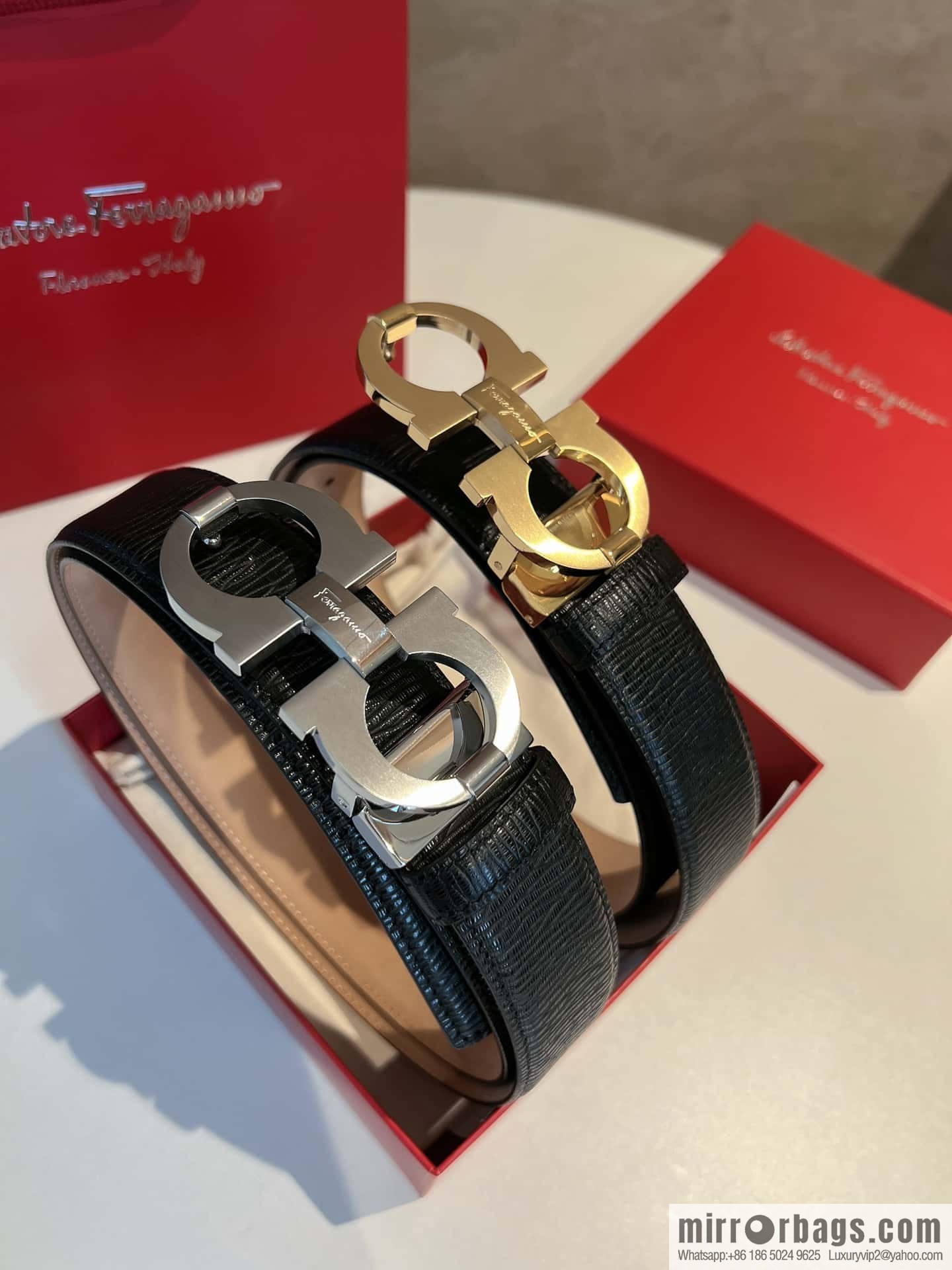 Ferragamo Ferragamo, Stainless Steel Figure 8 Metal Buckle, Metal Buckle Men's 3.5cm Belt