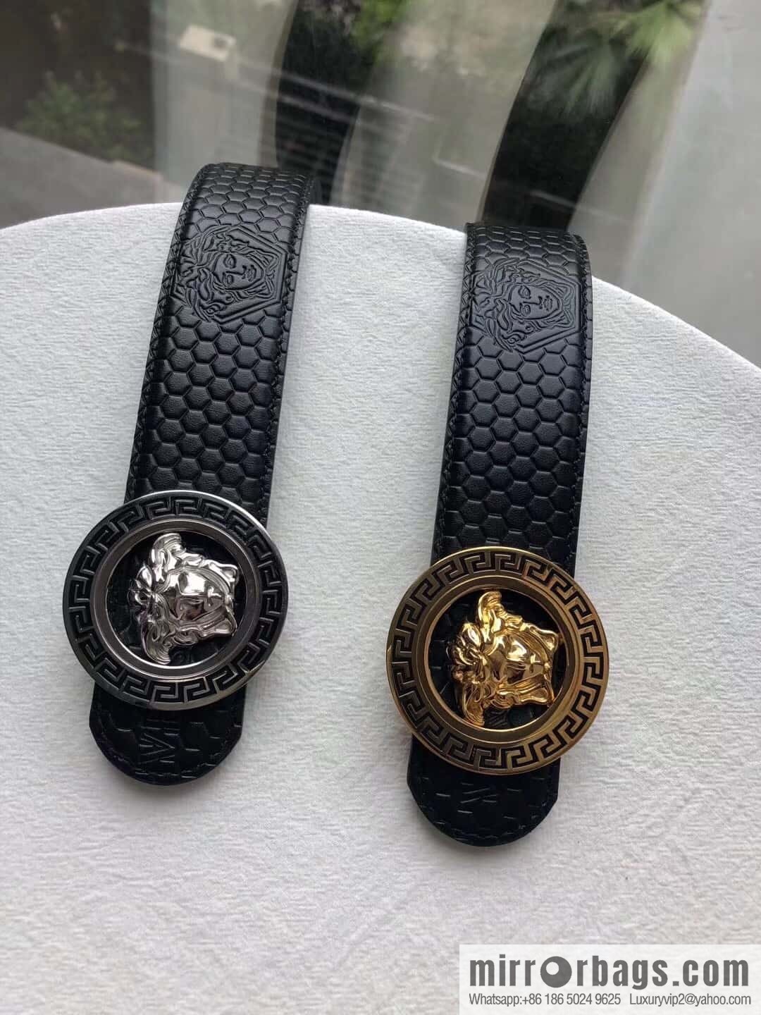 VERSACE stainless steel hollow Medusa metal buckle 3.8cm cowhide belt