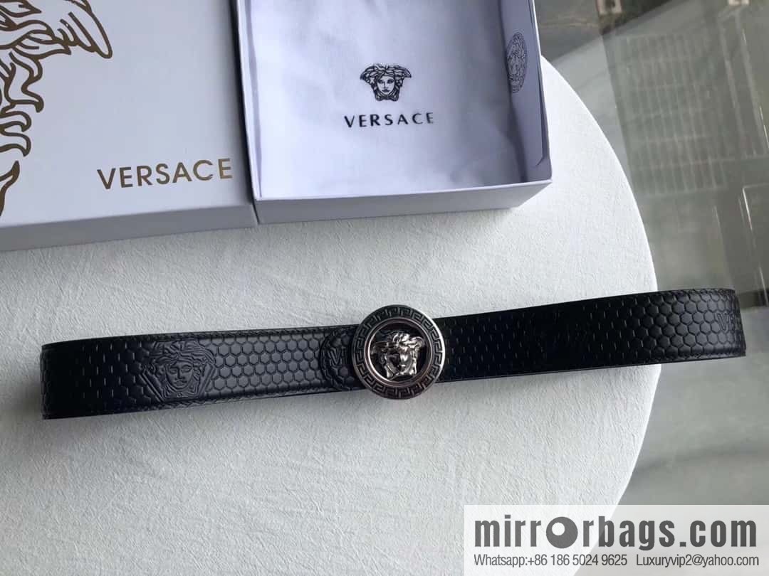 VERSACE stainless steel hollow Medusa metal buckle 3.8cm cowhide belt
