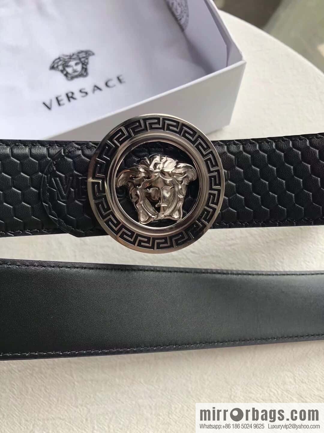 VERSACE stainless steel hollow Medusa metal buckle 3.8cm cowhide belt
