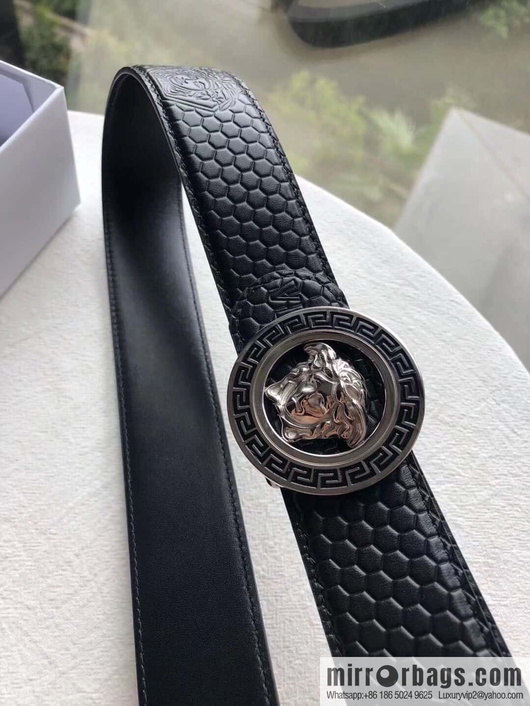 VERSACE stainless steel hollow Medusa metal buckle 3.8cm cowhide belt